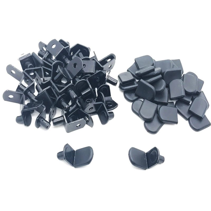 Shelf pins, 40pcs L-Shaped Clips 1/4 Inch Shelf Support Pegs for Glass Supports, with Rubber Sleeve Black 40