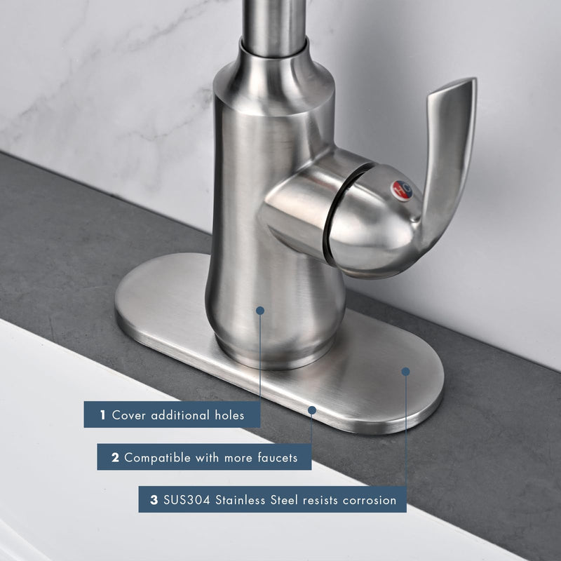6 Inch Faucet Deck Plate for Bathroom Sink - Universal Fit for 1 Hole or 3 Hole 4 Inch Centerset Basins - Escutcheon Faucet Plate - Stainless Steel Faucet Hole Cover(Brushed Nickel) 6 INCH Brushed Nickel