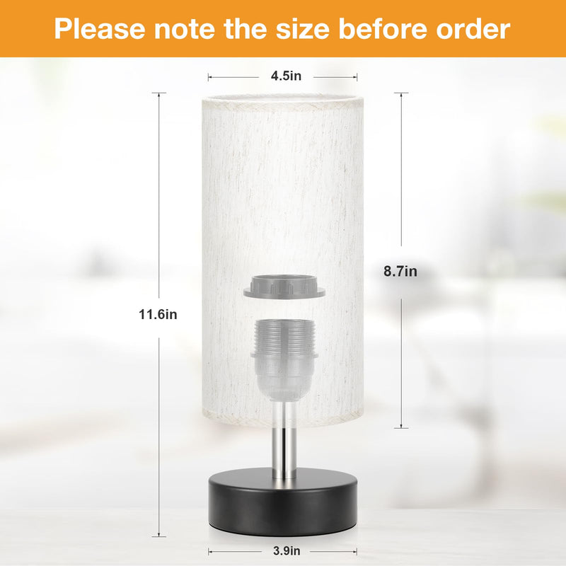 Small Table Lamp for Bedroom - Bedside Lamps for Night Stands, Minimalist Nightstand Light Lamp, Desk Lamps for Reading Room, Kids Room, Living Room, Office, Dorm Cream Shade-Black Base 11.6" Inline Control