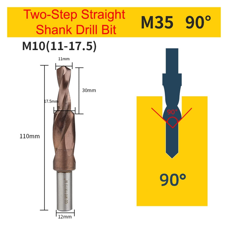 M35 HSS-CO Cobalt Two Stage Step Drill Bit Screw Counterbore Twist Countersink Drill for Stainless Drilling and Chamfering M10 90