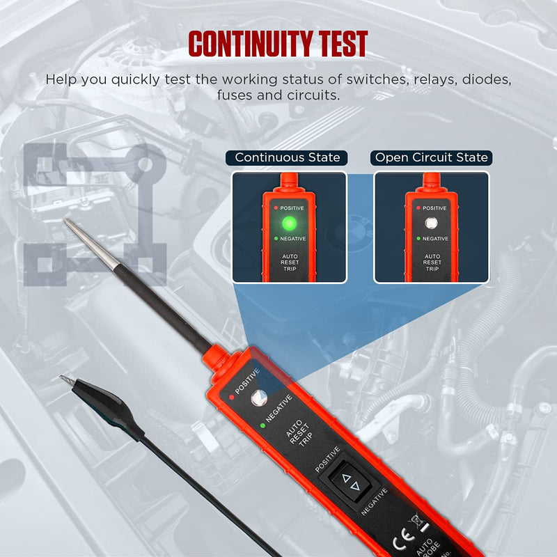 Power Circuit Probe Tester 6V-24V DC Test Light Automotive Circuit Tester Car Short Finder, 12V 12 Volt Auto Electrical Test Tool Kit, Component Activation, Polarity Identify, Overload Protection