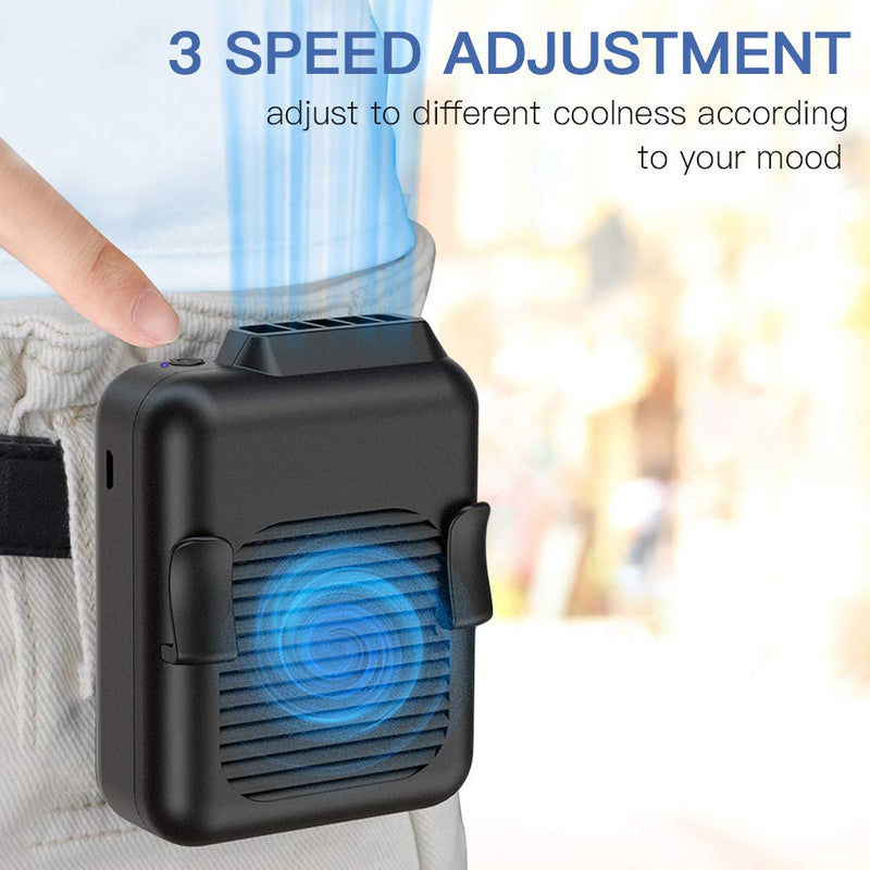 Koonie Portable Mini Waist Belt Fan Rechargeable, 23h Use Time, 5100RPM Strong Airflow with 3 Speed Levels, Hands-free Necklace Fan for Blue Collar, Weeding, Personal Under Shirt Cooling for Outdoor 6000mAh 23H