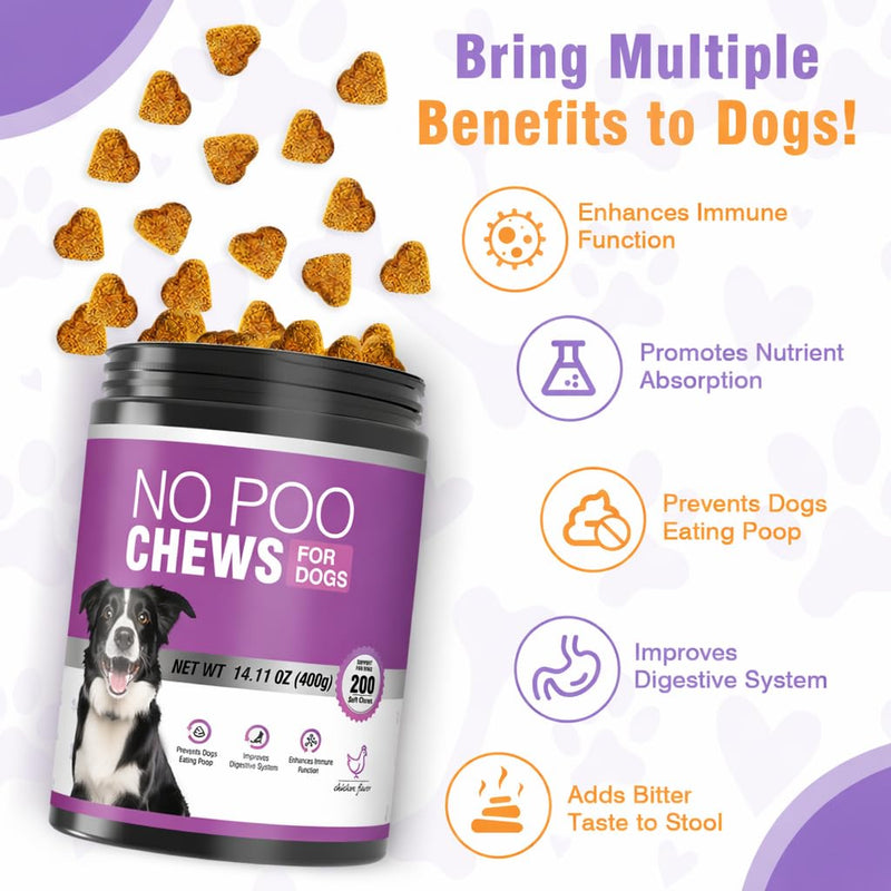 200 Chews No Poo Chews-No Poop Eating Deterrent for Dog-Coprophagia Deterrent for Dogs-Prevent Stop Dogs from Eating Poop Supplement with Digestive Enzymes&Probiotics-Breath Freshener-Chicken Chicken