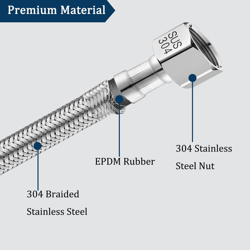 48" Faucet Supply Line,3/8" Comp x 1/2" FIP Flexible Faucet Connector,Stainless Steel Braided Supply Line for Long Distance Use of Faucet Sink, Water Heater, Angle Valve（Plumbers Tape Include） 48 Inch