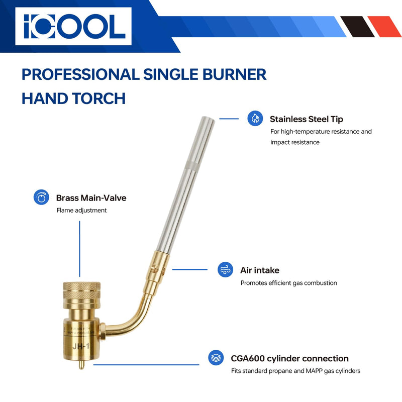ICOOL Single Flame Hand Torch, Maximum Temperature 3600℉, Propane MAPP Gas Torch for Welding Brazing Plumbing HVAC