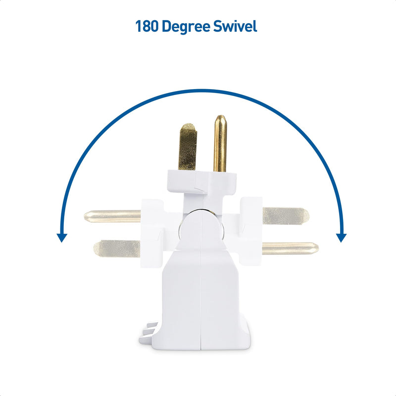 [UL Listed] Cable Matters 2-Pack 3-Outlet Grounded 180 Degree Swivel Wall Tap, Swivel Outlet, 3 Plug Outlet Adapter, Multi-Plug Outlets, White