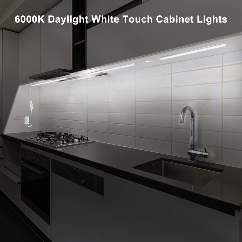 Maylit Under Cabinet Lights Plug in, 3 Pcs 12 Inch Ultra Thin Under Cabinet Lighting, Super Bright Daylight White Under Counter Lights for Kitchen, Dimmable Light for Cabinet, Counter, Workbench, Desk Daylight White (6000K) 3 Pack