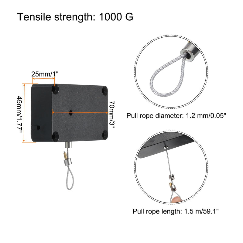 MECCANIXITY Punch Free Automatic Sensor Door Closer 47.2" Retractable Cable Lock for Home Office Doors 1000g 4Set Black with Adhesive Sticker Hook Screw Expansion Nail Sleeve