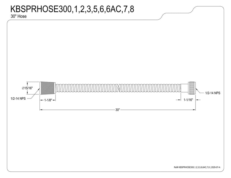 Kingston Brass KBSPRHOSE302 Gourmet Scape 30" Stainless Steel Hose, Polished Brass 30" Stainles Steel Hose