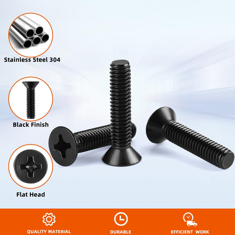 M3 x 12mm Flat Countersunk Head Machine Screws, Cross Screw, 304 Stainless Steel 18-8, Black Finish, 50 PCS M3 x 12mm