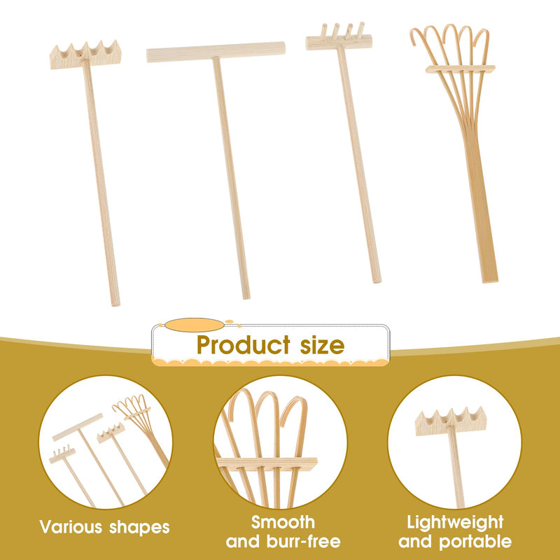 4 Pack Miniature Tabletop Rock Sand Zen Garden Accessories, Mini Zen Garden Rake Tools, Zen Sand Garden Rake Set, Small Rakes for Garden Beds, Mini Sand Stamp Rakes for Home Gift Garden Decor