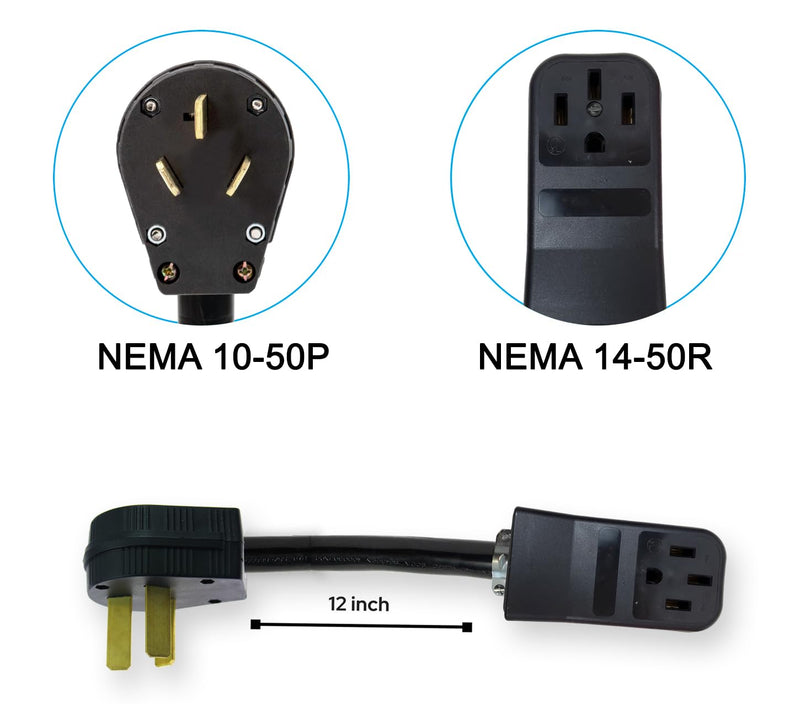 10-50P Male 3-PIN Plug to 14-50R 4-PIN Female Receptacle Stove Range Oven Power Cord Adapter 250V NEMA FX355