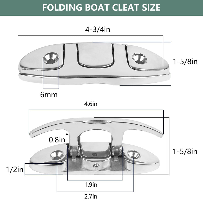 Boat Cleats 4-3/4inch and 6inch,316 Stainless Steel Folding Boat Dock Cleats,Flip Up Dock Cleat Rope Cleat for Boat,Yacht,Decks,Dock Line Mooring,Fasteners Included (2Pack,4Pack) 4-3/4"-2Pack