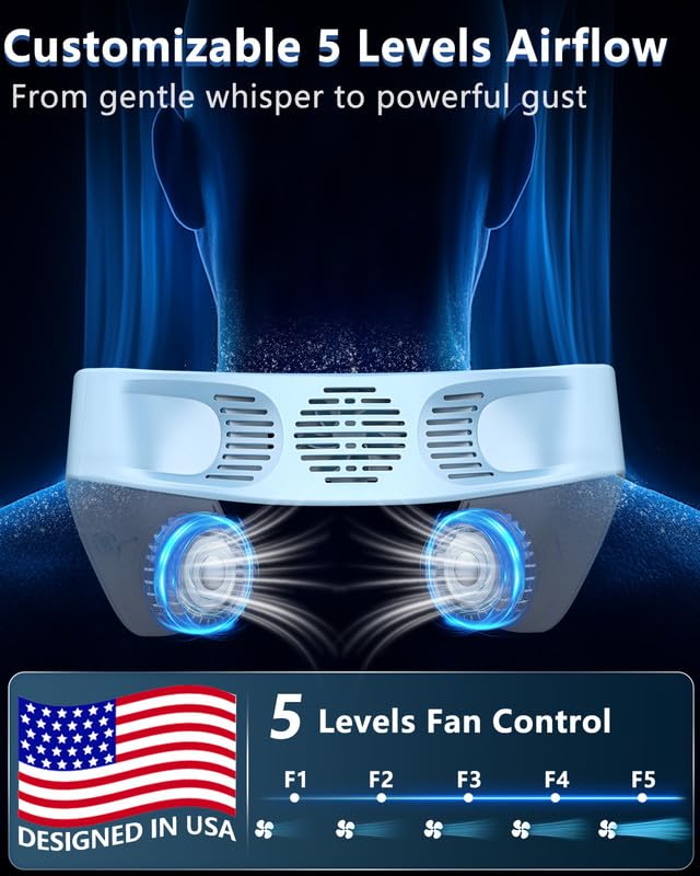 Portable Neck Fan Cooling Plate,Personal Fan Neck Hang Around,Powerful Airflow Shoulder Cooler,Fans To Wear Around Your Neck,Summer Menopause Fan Hot Flash Best Gifs for Outdoor Outside Indoor Blue Navy Blue