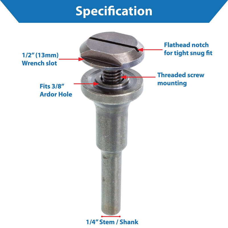 TJR© Mounting Mandrel for Cut-Off Wheels - Versatile 3/8-inch Arbor Hole and ¼-inch Stem with Dual Locking Options with Screwdriver and Wrench - Die Grinder Arbor 1 pc