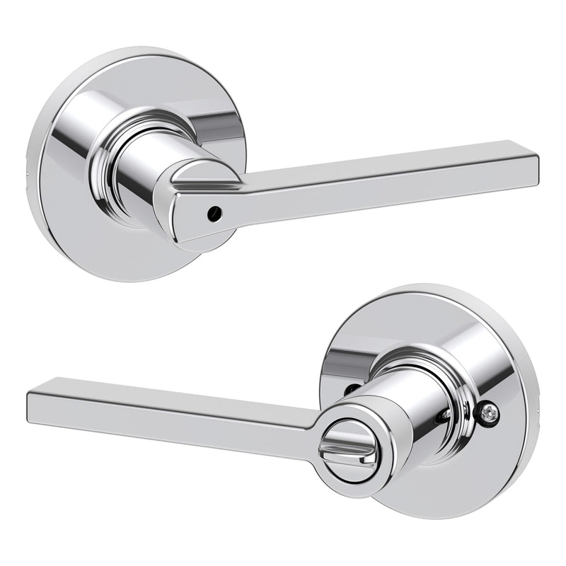 Kwikset Casey Interior Privacy Round Door Handle with Lock, Door Lever for Bathroom and Bedroom, Satin Nickel Reversible Keyless Turn Lock, with Microban Protection 1 Pack