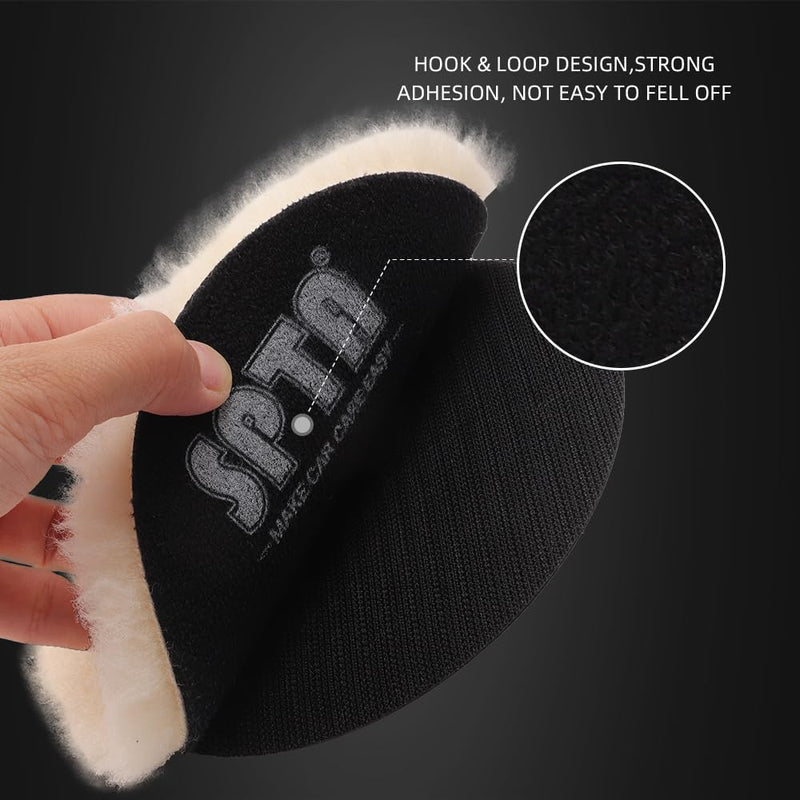 SPTA Wool Buffing Polishing Pads, 3Pcs 6 Inch (150mm) Wool Cutting Pad, Wool Compounding Pad, Buffing and Polishing Pads for 6 Inch Car Polisher Compounding, Polishing, Buffing 150mm