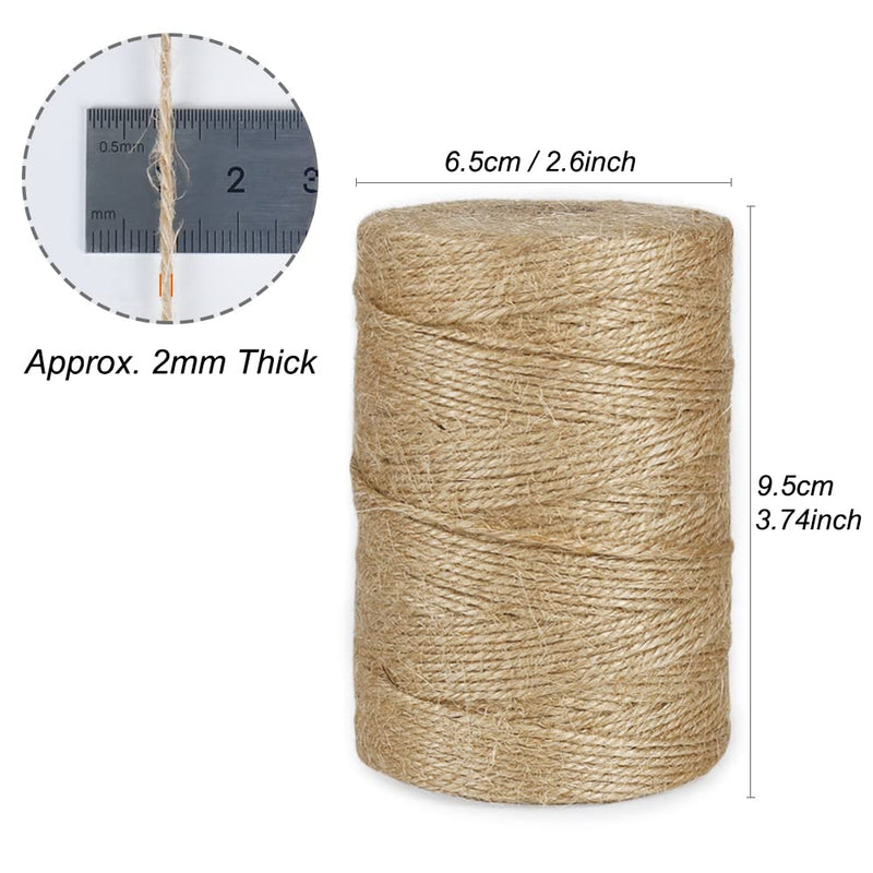 Tenn Well Natural Jute Twine, 500 Feet Long Brown Twine String Rope for Crafts, Gift Wrapping, Gardening, Bouquets, Holiday Decorations 2MM x 500FT