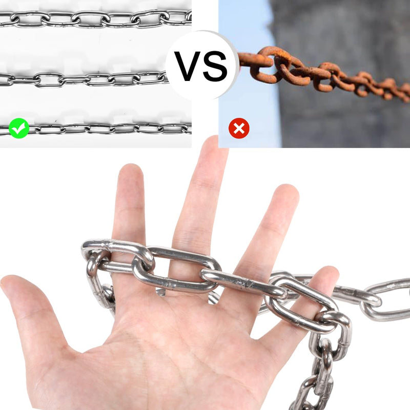Metal Utility Chain, 304 Stainless Steel Safety Chains Clothesline Hardware Long Link Chain Rings Heavy Duty Coil Chain for Hanging Pulling Towing (2mm/5ft) 2mm/5ft