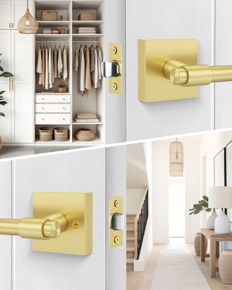 Goldenwarm Gold Closet Door Handles, Zinc Alloy Brushed Gold Door Handles Interior for Closet, Hallways, Heavy Duty Passage Door Handle, Reversible Lever Door Handle 1 Pack