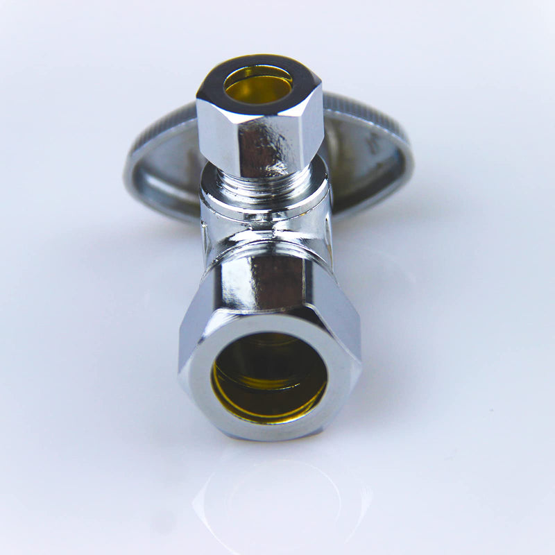 1/4 Quarter Turn Brass Angle Stop Valve 1/2" NOM Inlet (5/8"OD Comp) x 3/8" COMP Outlet,Water Shut Off Valve for Water Sink/Bathroom/Toilet/Kitchen (1-Pack) 5/8"OD COMP Inlet x 3/8"OD COMP Outlet