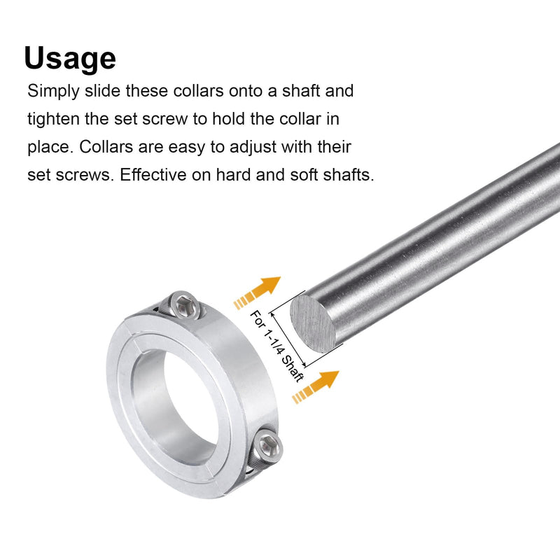 uxcell 2pcs Double Split Clamp-On Shaft Collar for 1-1/4" Shaft, Two-Piece Clamping Collar, 2-1/16" OD, 1/2" Thickness, Aluminum Alloy Set Screw Split Collar Clamp