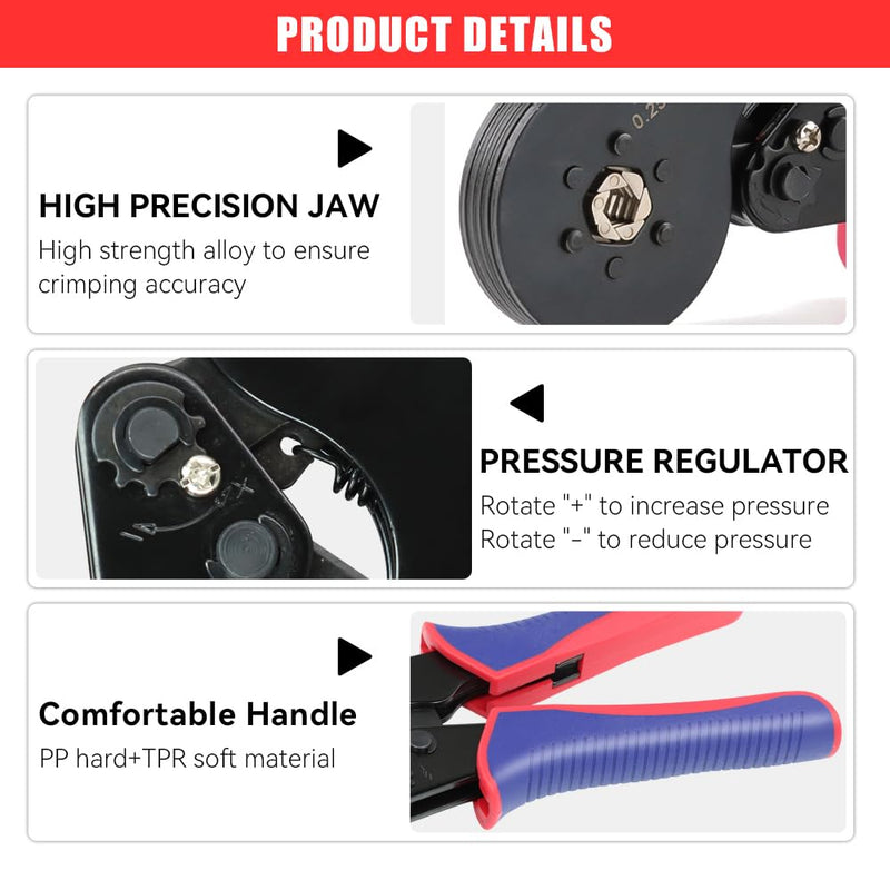 HKS Ferrule Crimping Tool AWG 23-7, Hexagonal Ratchet Self-Adjusting Crimper for End-Sleeve Terminals Crimper 10-6