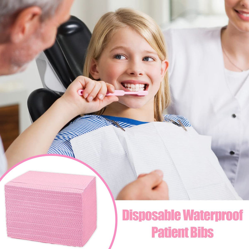 60 Pcs Dental Bibs Disposable for Patient, 13"x18", 3 Ply Waterproof Piercing Tattoo Paper Napkin Tissue Bib for Dental Clinic, Tattoo Station and Salon Pink