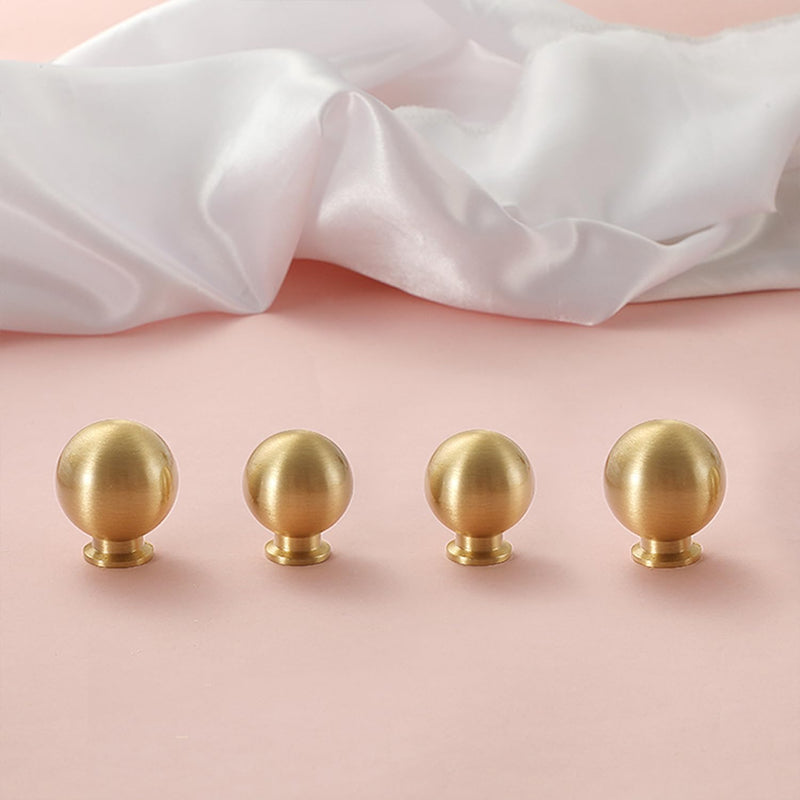 Flybath 5 Pack Ball Cabinet Knobs Solid Brass Kitchen Drawer Gold Pulls Cute Furniture Handles, Brushed Brass