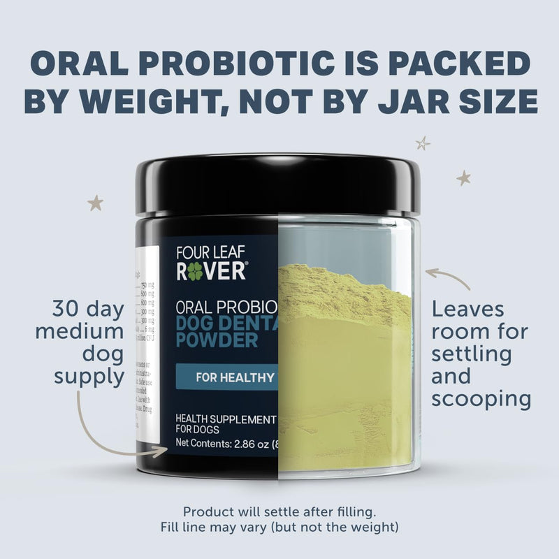 FOUR LEAF ROVER Dental Powder for Dogs - Probiotic Support for Bad Breath, Plaque & Tartar - with Kelp & Weissella Cibaria - 30-Day Supply