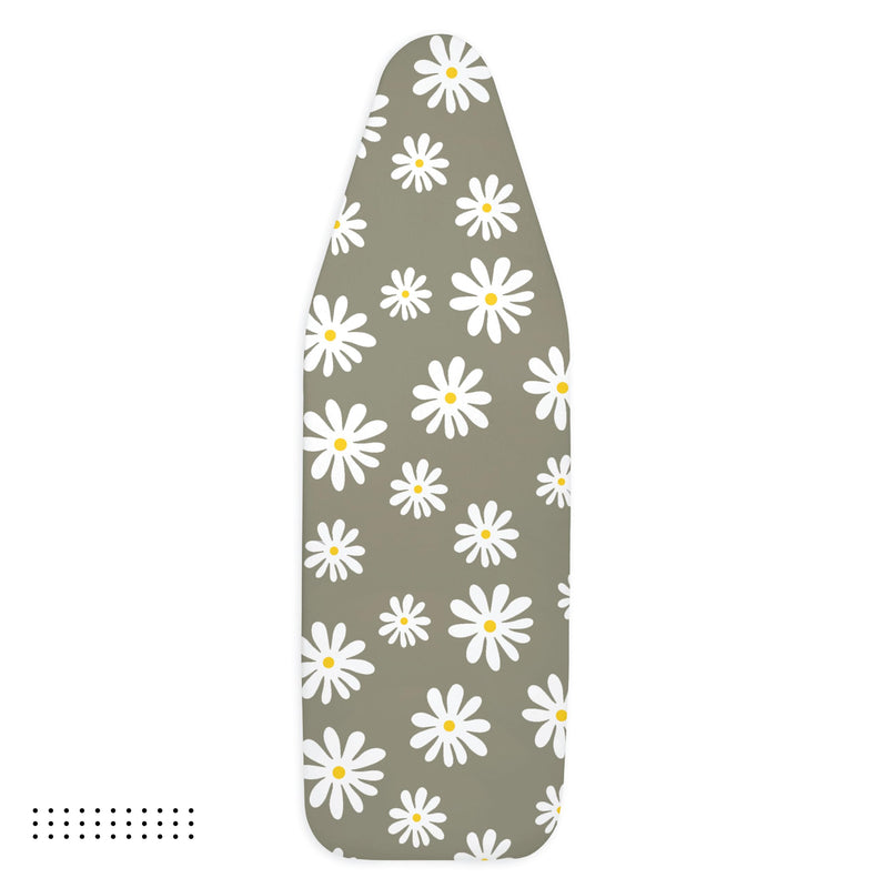 Encasa Ironing Board Covers (15 x 54 inch) Drawstring Tightening with Thick 3 mm Felt Padding, Easy Fit, Scorch Resistant, Printed - Daisy Grey Large - NewNest Australia