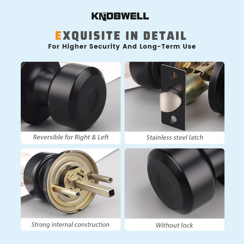 KNOBWELL 3 Pack Black Passage Door Knobs Interior, Classic Modern Door Knob Interior Door Knobs Set Durable Use, Matte Black Closet Door Knobs
