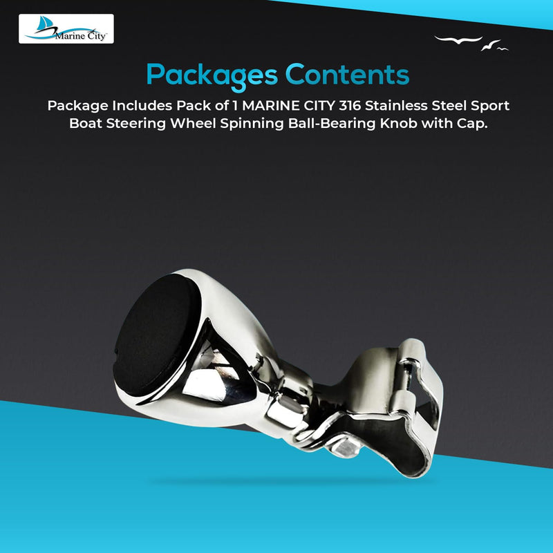 Marine City 316 Stainless Steel Sport Boat Steering Wheel Knob with Cap | Durable Gloss Polished Finish | Spinning Ball Bearing Design - Ideal for Marine, Yacht, and Boat