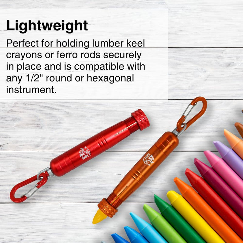 WOLF Metal Lumber Keel Crayon Holder | ½’’ Round or Hexagonal | Ferro Rod | Ambidextrous & Contoured Grip Handle | Construction Carpenter Hi-Viz Lime