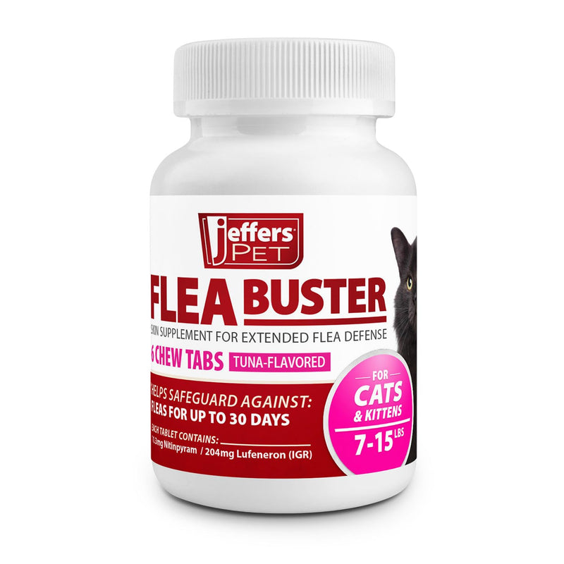 Jeffers Pet Flea Buster Chewable Tablets for Cats and Kittens 7-15 lbs, Tuna Flavor Supplements, Monthly Cat Flea Support, Made in USA, Easy to Feed Cat Tablets, Travel Friendly - 6 Count 7–15 lb