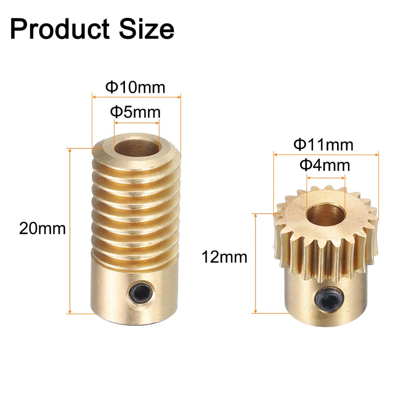 uxcell Worm Gear Set - 0.5 Module 20:1 Reduction Rate 5mm Hole Dia Gear Shaft and 4mm Hole Dia Gear Wheel 20T Drive Gear Box (Brass)