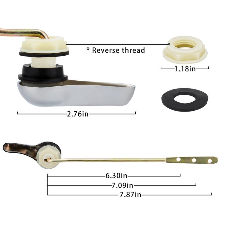 Toilet Handle Replacement Kit, Toilet Lever Flush Handle, Front Mount, Chrome, Universal Fitting Parts, 2 Pack