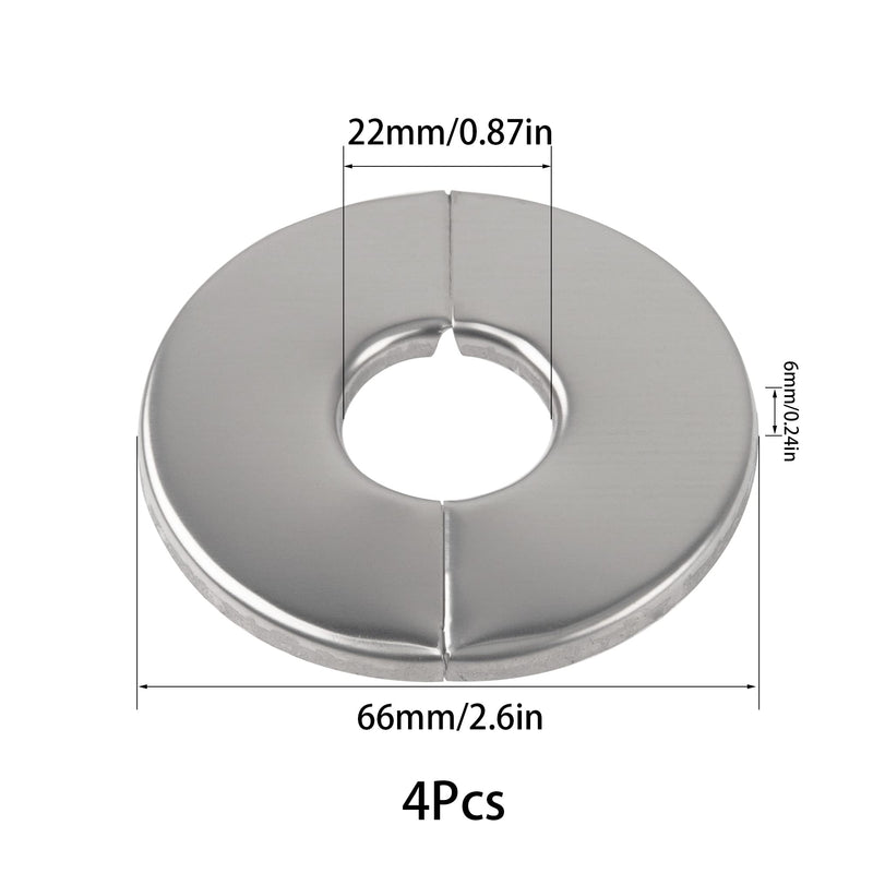 4Pcs 304 Stainless Steel Wall Split Flange Round Escutcheon Plate Cover for Various Pipes (22mm/087in) 22mm/087in