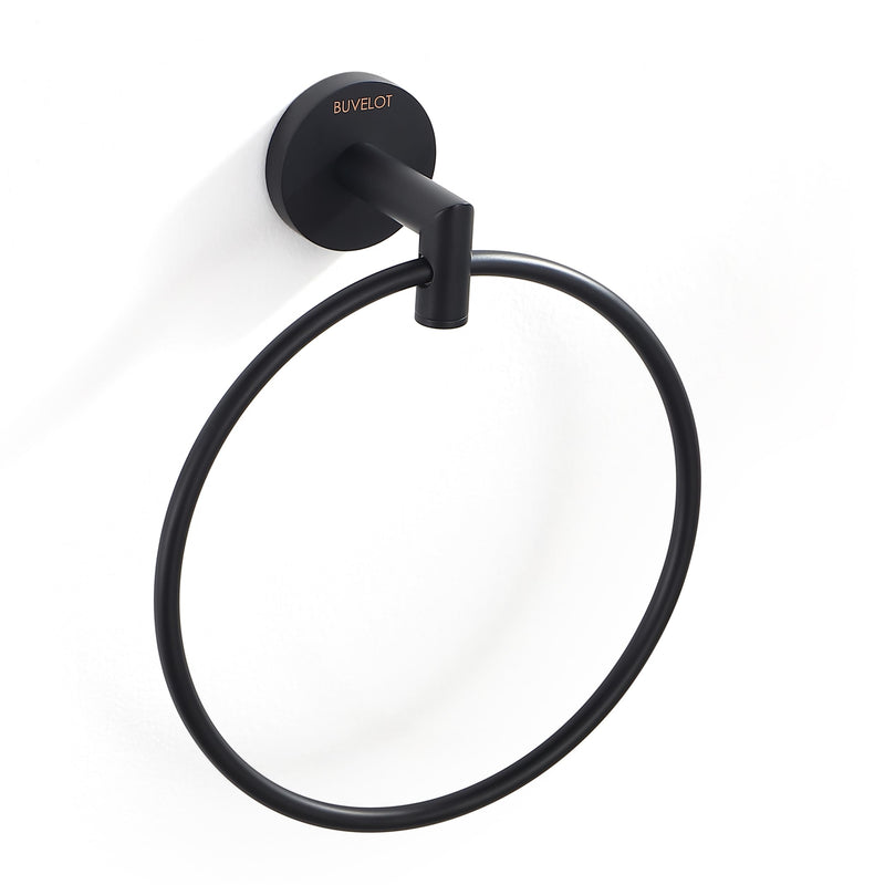 Black Towel Ring for Bathroom, Modern Hotel Style Hand Towel Holder Wall Mounted, Contemporary Hand Towel Rack, Matte Black,077060-MB Leo Seires