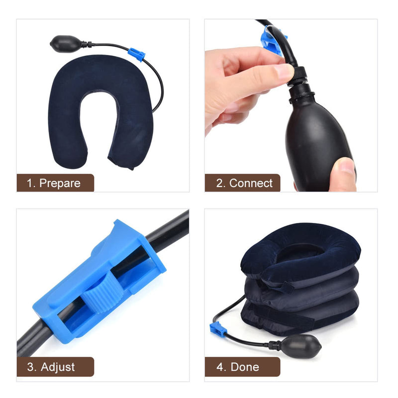 Inflatable Neck Stretcher Neck Brace, Inflatable neck stretcher neck bracket, neck traction pillow for neck decompression and neck tension relief (blue)
