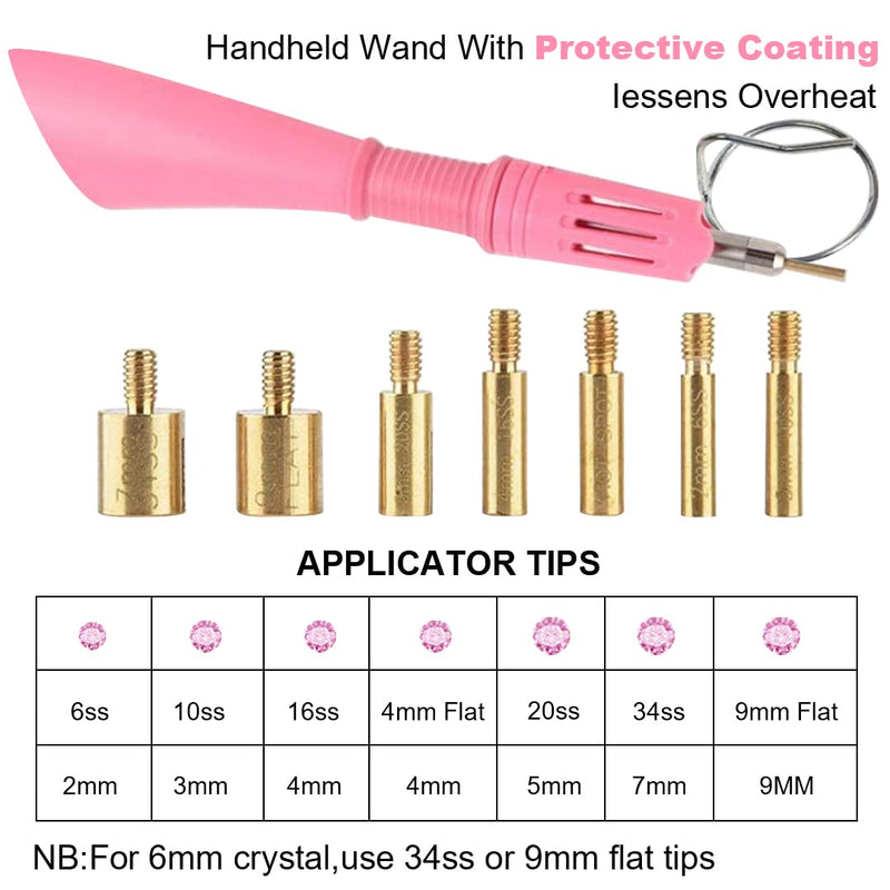 Hotfix Rhinestone Applicator, 7 in 1 Professional Iron-on DIY Hot Fix Tool Rhinestone Setter Applicator Wand Crystal Gem Tool Kit with 7 Different Sizes Tips, Support Stand (Pink) Pink