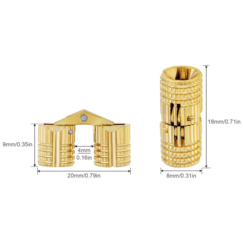 8Pcs 8 mm Hidden Brass Barrel Hinges, 180 Degree Opening Angle Concealed Furniture Hinges for DIY Jewelry Box Hand Craft (8, 8mm)