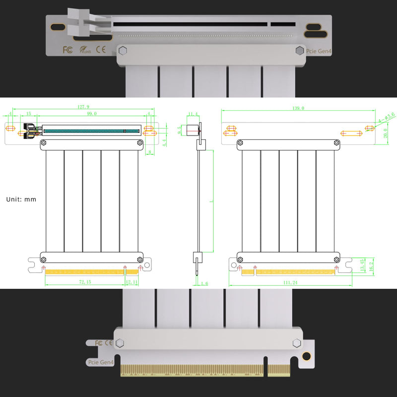GLOTRENDS 200mm PCIe 4.0 X16 Riser Cable White Color for PCIe 4.0/3.0 GPUs, Such as GeForce RTX 40/30 Series and AMD Radeon RX7000/RX6000 Series, etc