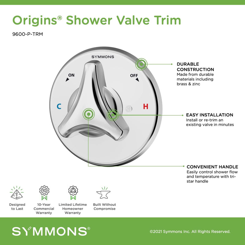 Symmons 9600-P-TRM Origins Shower Valve Trim in Polished Chrome (Valve Not Included) (Pack of 1)