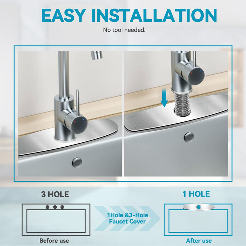 Kitchen Sink Faucet Hole Cover, Deck Plate Escutcheon for Kitchen Faucet- 10 IN Sink Hole Cover, Plumbing Cover Plates, 10" Deck Plate for Pull Down Faucet: 304 Stainless Steel(Brushed Nickel) Brushed Nickel