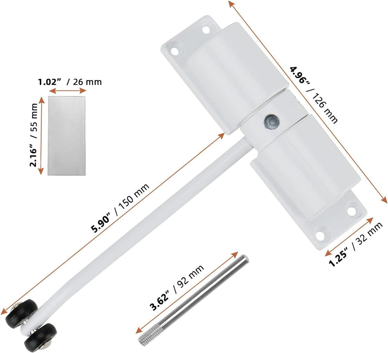 LEXININ 2 Pack Mini Automatic Spring Door Closer, Small Diecast Construction Light-Duty Safety Spring Door Closer to Convert Hinged Doors to Self-Closing, White
