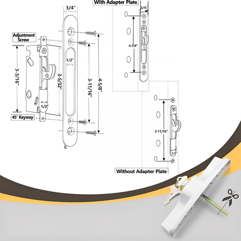 Aluminum Sliding Glass Patio Door Handle Set with Mortise Lock & Keys, Fits 1-1/4" to 2" Thick Doors 3-15/16" Hole Spacing, Adjustable Thumb Latch, Non-Handed, Black Keyed Handles + Mortise Lock