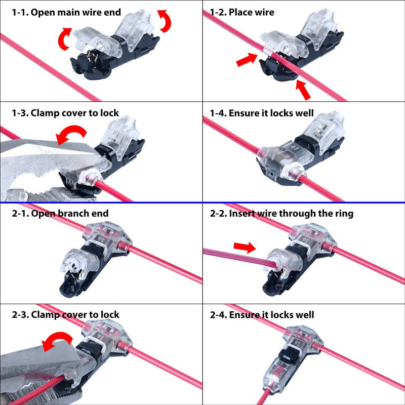 Wiring T Connector 1 Pin for 20,18 AWG and 16AWG Wire Splice,Tap Branches to Main Wire,Max DC/AC 300V 15A Conductor Capacity,High Precision Copper,Heavy Duty Housing,Clear,10PCS