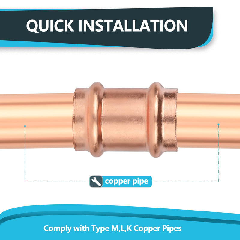 10Pack Seelink 3/4" x 3/4" Copper Press Coupling No Stop(PRESS026-10) 10 3/4" x 3/4"