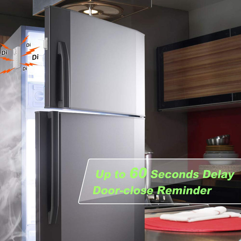 WSDCAM Freezer Door Alarm When Left Open, 3/15/30/60 Seconds Adjustable Delay Wireless Fridge Alarm, 4-in-1 Door Sensor Chime Door Open Alarm Loud 108dB, Refrigerator Alarm 2 Pack